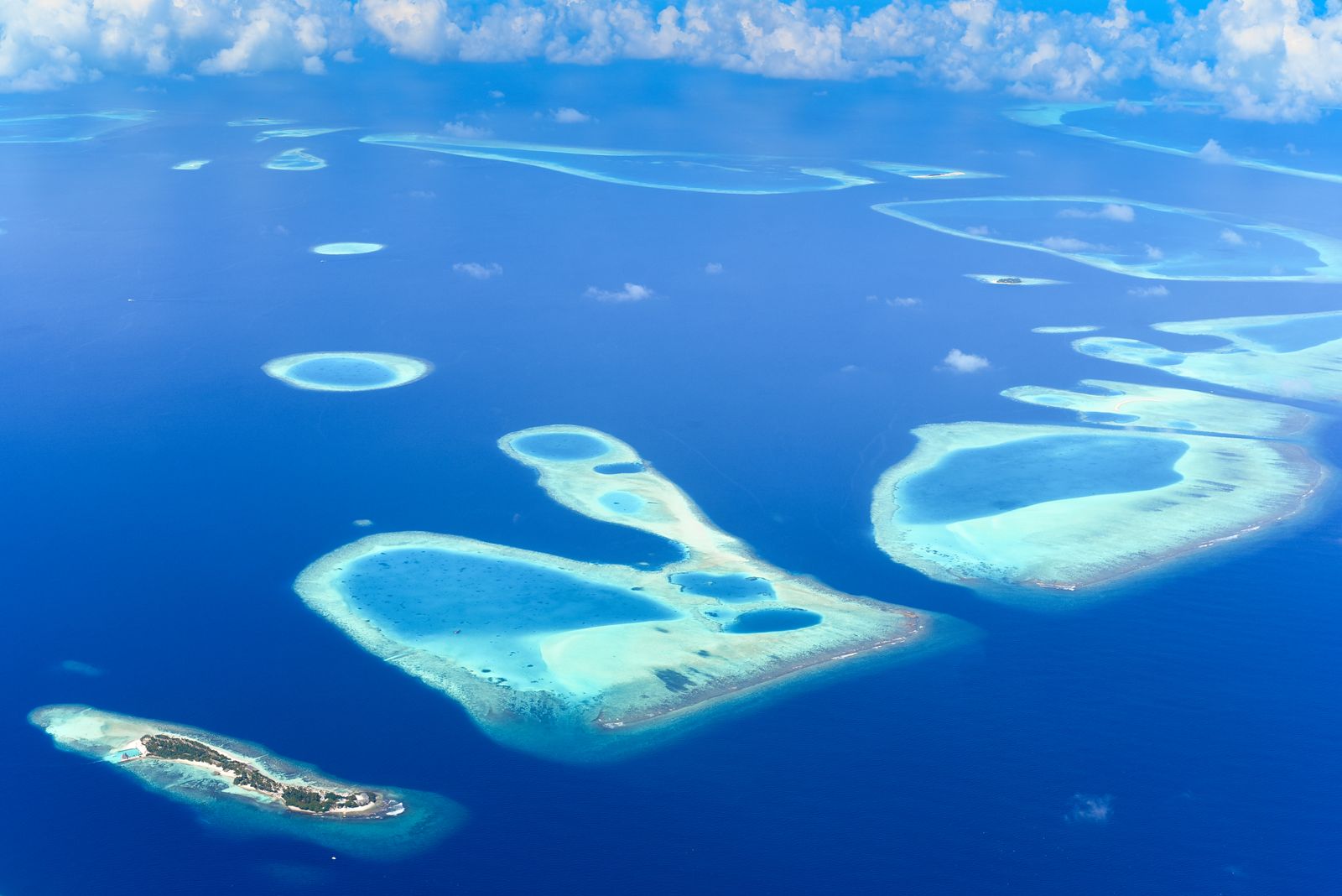 Aerial view of Maldivian atolls and islands